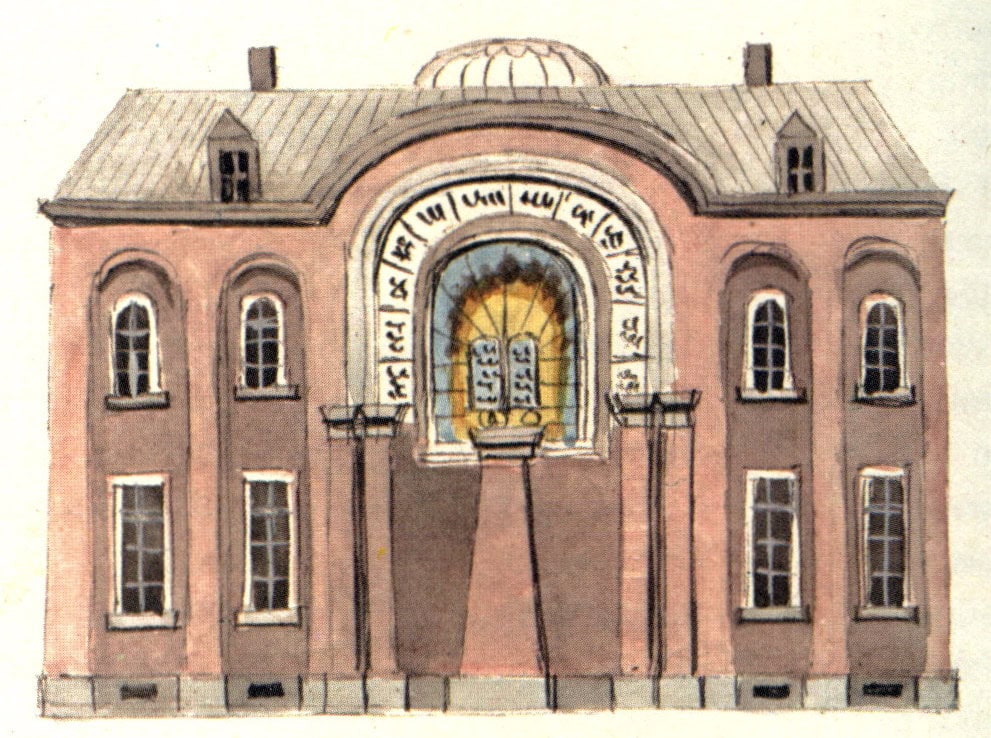 Tekening van de synagoge in Maastricht